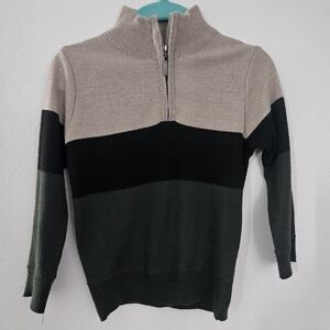 Quarter Zip Sweater Color Block‎ Khaki Black Green Pullover size 3t